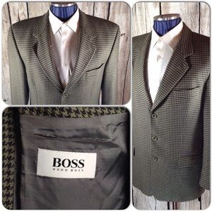 Boss Hugo Boss Blazer Mens 42 Olive Houndstooth